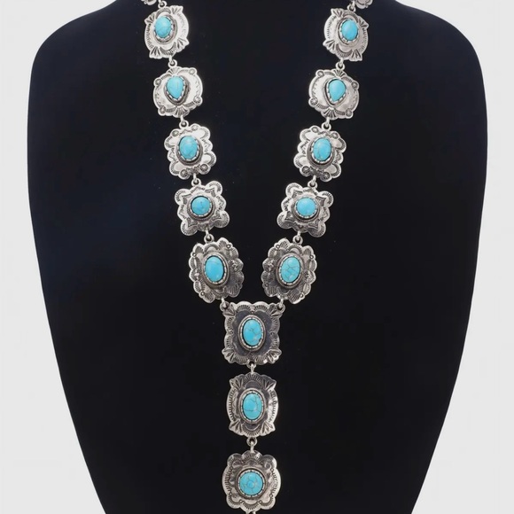 Concho Y Drop Western Design Turquoise and Silver Necklace NWT LAST ONE - Picture 2 of 5